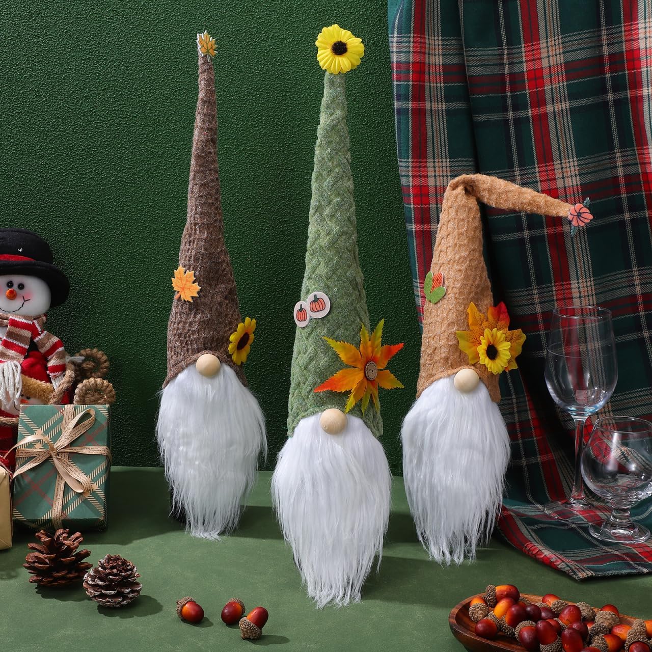 Christmas Gnome Wine Bag, Wine Bottle Covers Handmade Swedish Tomte, 19.7 Inch Engagement Bottle Toppers for Xmas Holiday, Thanksgiving Fall Plush Gnomes Decor 3 Pack Christmas Decorations