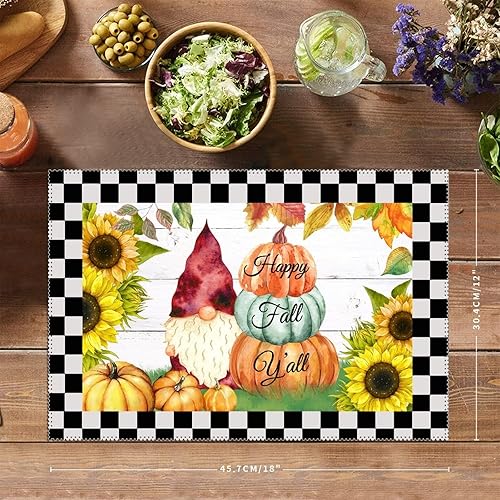 Miniatura 2 de Modern Table Placemats Happy Fall Y'all Buffalo Plaid Pumpkin Table Setting Mats Reversible Anti-Slip Dining Table Placemats for Indoor Outdoor