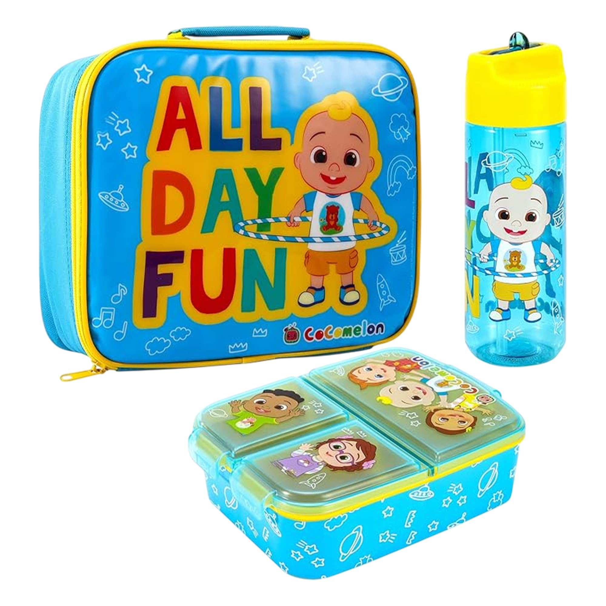 Zawadi Global Cocomelon Kids Childrens Lunch Box Set โ Insulated Lunch Bag, Multicompartment Lunch Box & 580ml Water Bottle - School Travel Lunch Food Set, BPA Free โ image 1