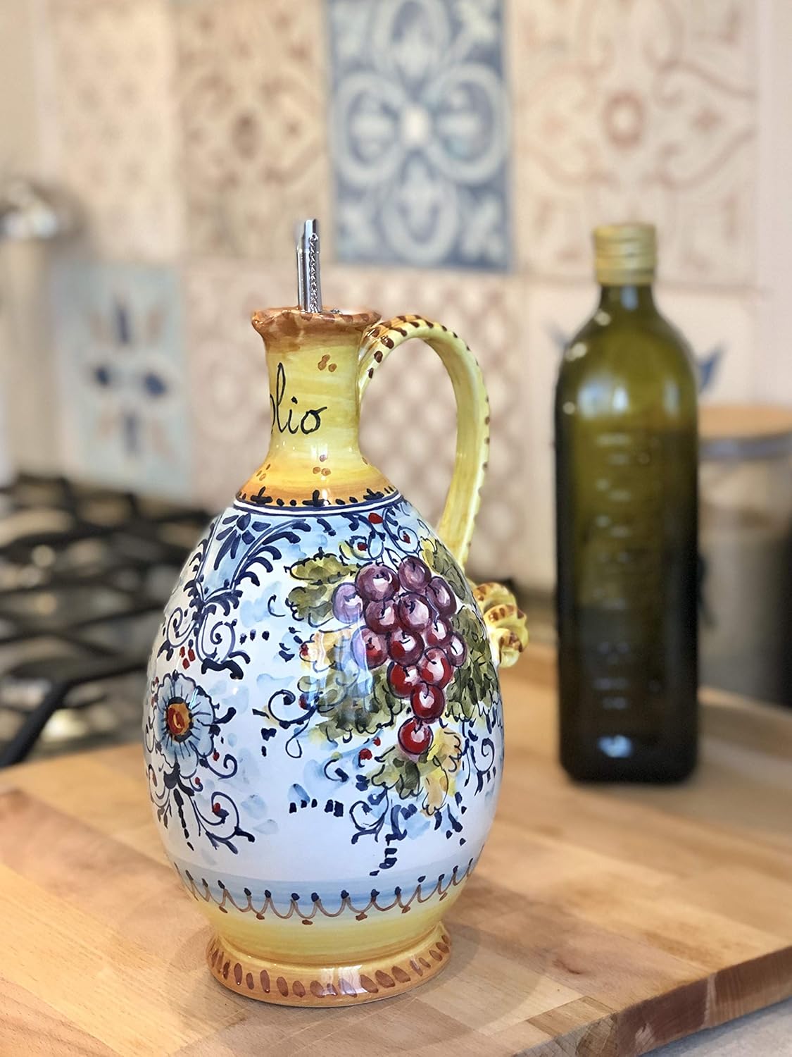 CERAMICHE D'ARTE PARRINI - Italian Ceramic Art Pottery Hand Painted Big Cruet Oil Decorated Made in Italy Tuscan