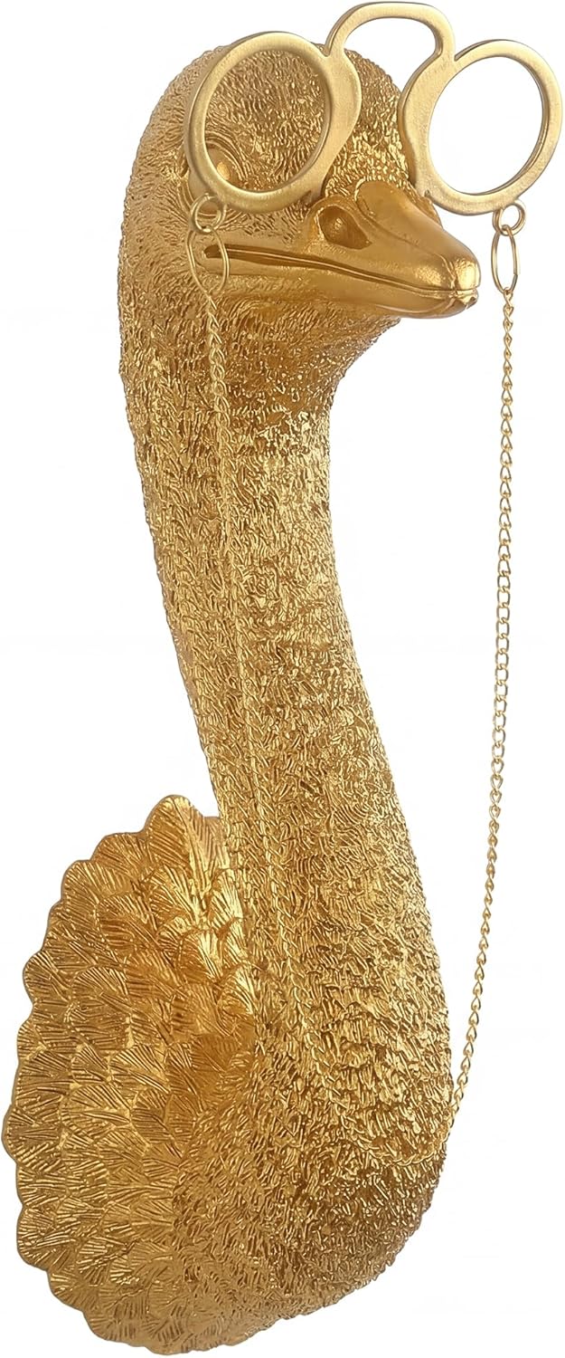 Juedawyal Gold Ostrich Animal Head Wall Decor Sculpture, Resin Animal Heads for Wall, Vintage Wall Sculpture for Men Women Living Room Hallway Staircase Home Office