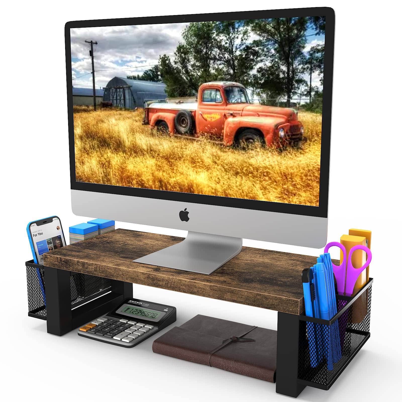 WESTREE Computer Monitor Stand with Storage, Desktop Sturdy Monitor Stand Riser, Multifunctional Desk Shelf Organizer for Computer/TV/Laptop