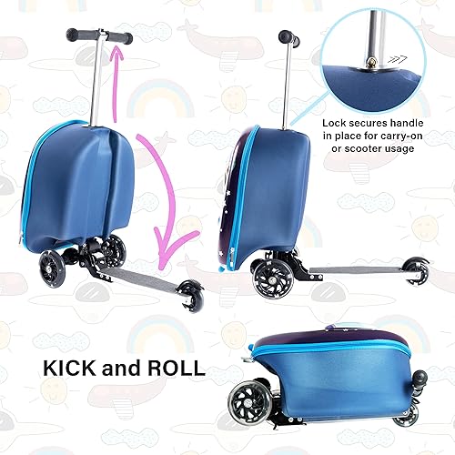 Miniatura 4 de Kiddietotes Monopatín rígido 3-D para niños, lindo equipaje de mano ligero para niños con ruedas iluminadas LED, diseño de rueda actualizado 2022,