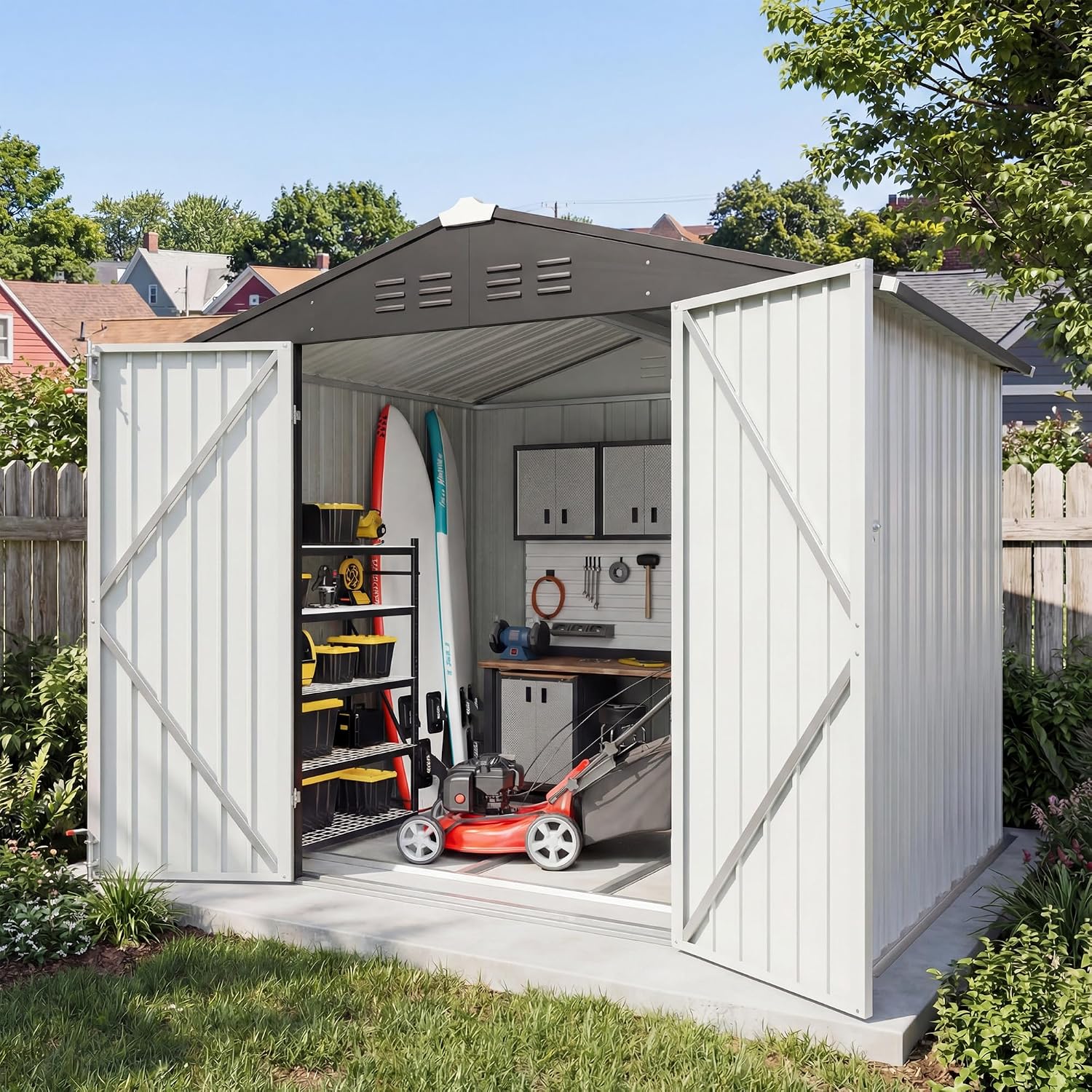 Greesum Storage Shed interior with items