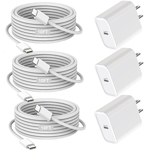 Vista 10 de Cargador rápido para iPhone 17/16/15, carga rápida extra larga de 10 pies, paquete de 3 bloques USB-C a USB C, cable de carga rápida para iPhone