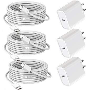 iPhone 17/16/15 Charger Fast Charging 3Pack 40W USB C Charger Fast Charging Block with 10FT USB C Cable for iPhone 17/17 Pro/17 Pro Max/17 Air/16/16 Plus/16 Pro/16e/16 Pro Max/15/15 Pro Max/iPad Pro