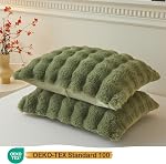 LIFEREVO 2 Pieces Fluffy Faux Rabbit Fur Pillow Cases, Luxury Soft Plush Shaggy Bubble Pillowcases Standard Size with Zipper, Furry Fuzzy Long Pillow Shams Adult Girls Kids Teens 20x26, Sage Green