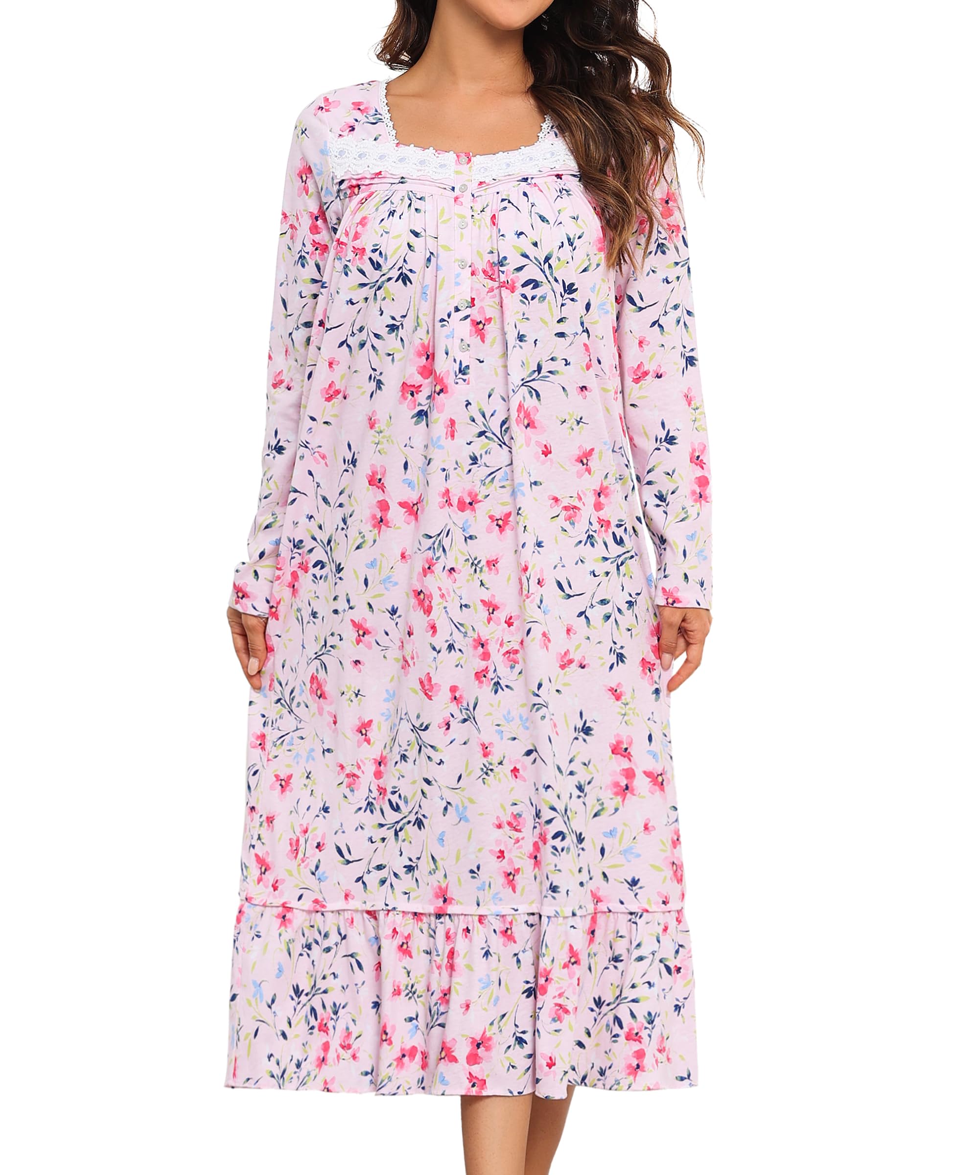 IZZY + TOBY Nightgowns For Women,Cotton Nightgown,Long sleeve Ladies Sleepwear,Gown For Women