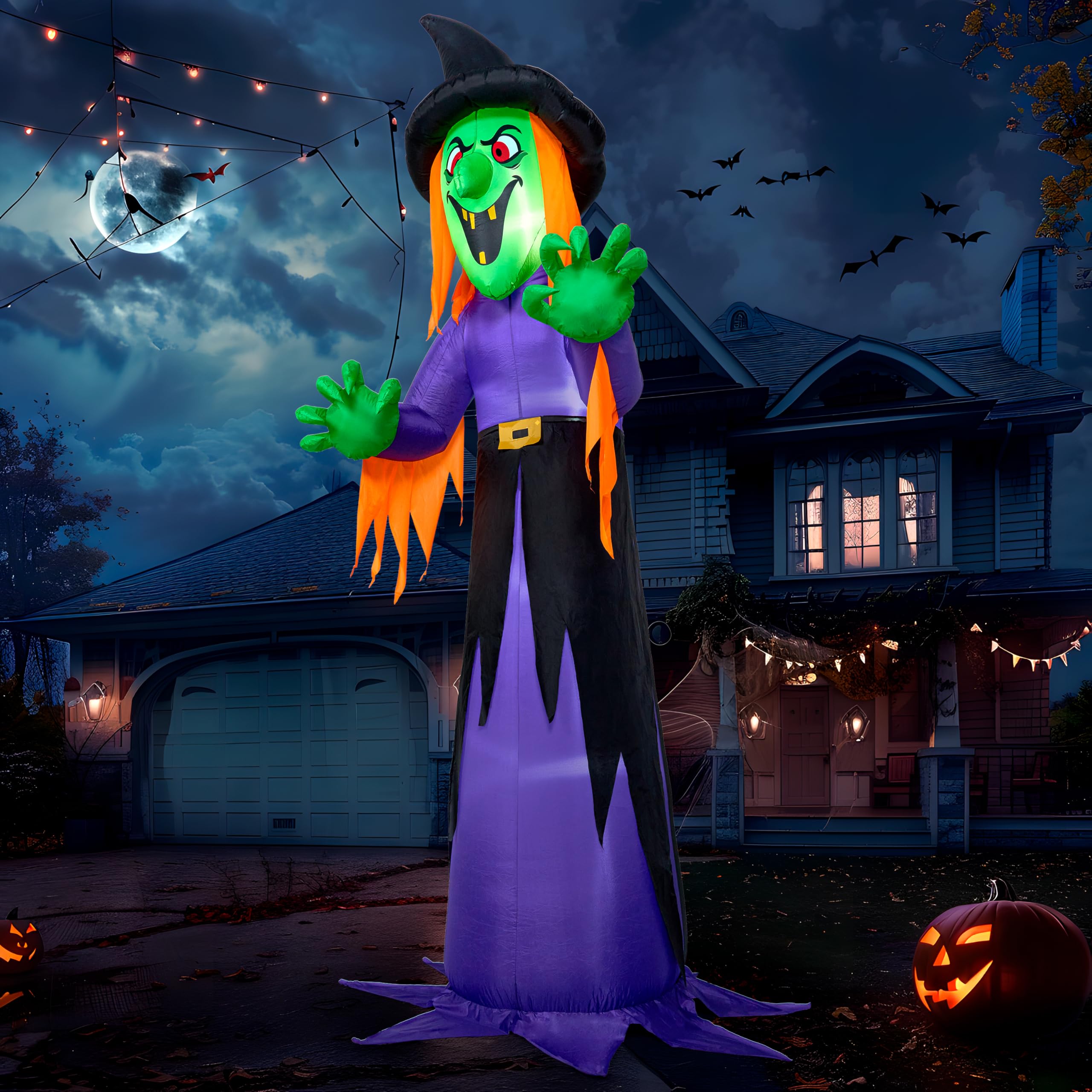 Joiedomi 12 Ft Halloween Inflatables Witch Outdoor Halloween Decorations, Halloween Party Decoration Halloween Inflatable Decors with Build-in LEDs Halloween Blow Ups for Yard Outside Halloween Decor