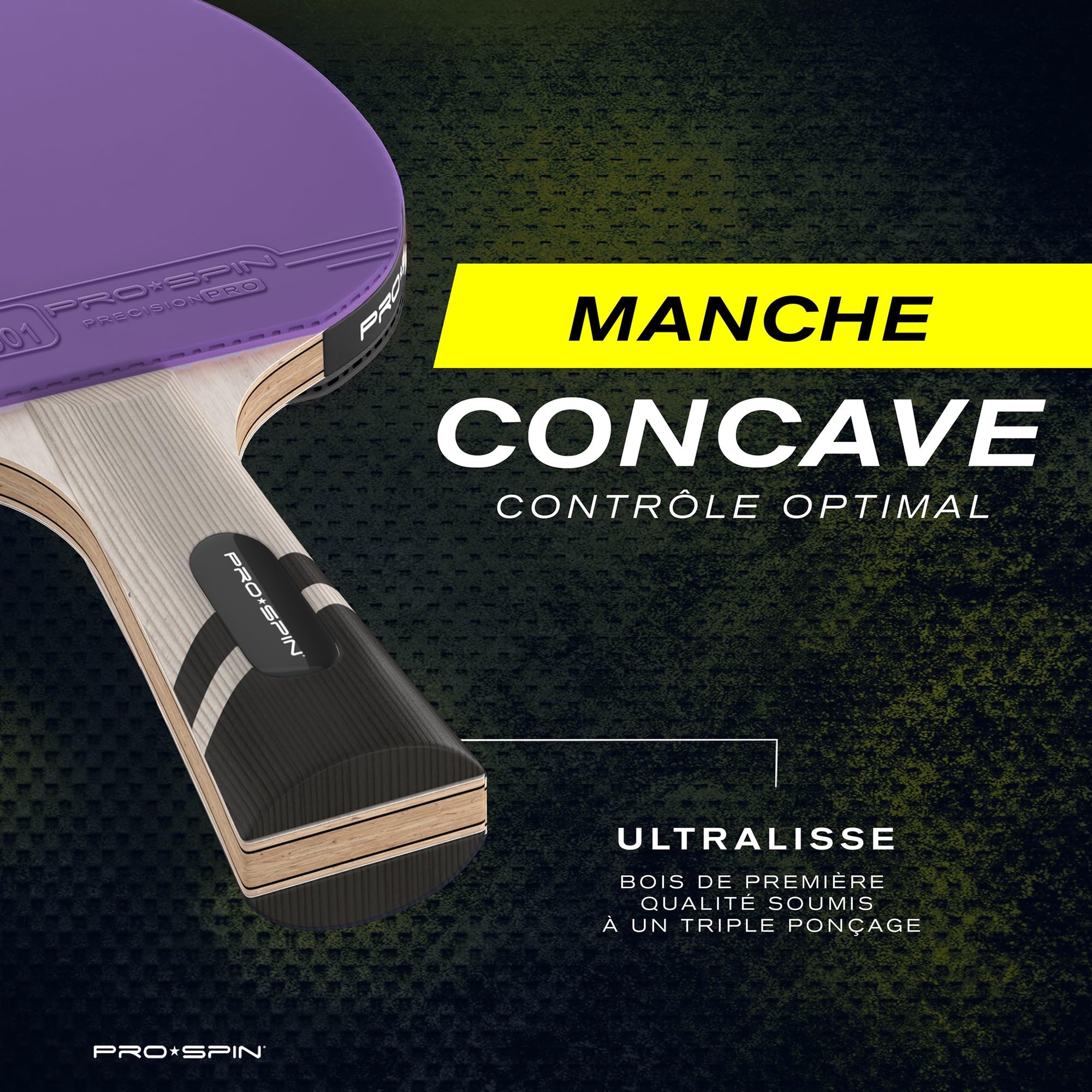 Raquette de Ping Pong PRO-SPIN Série Elite 7 Plis Fibre de Carbone Homologuée ITTF