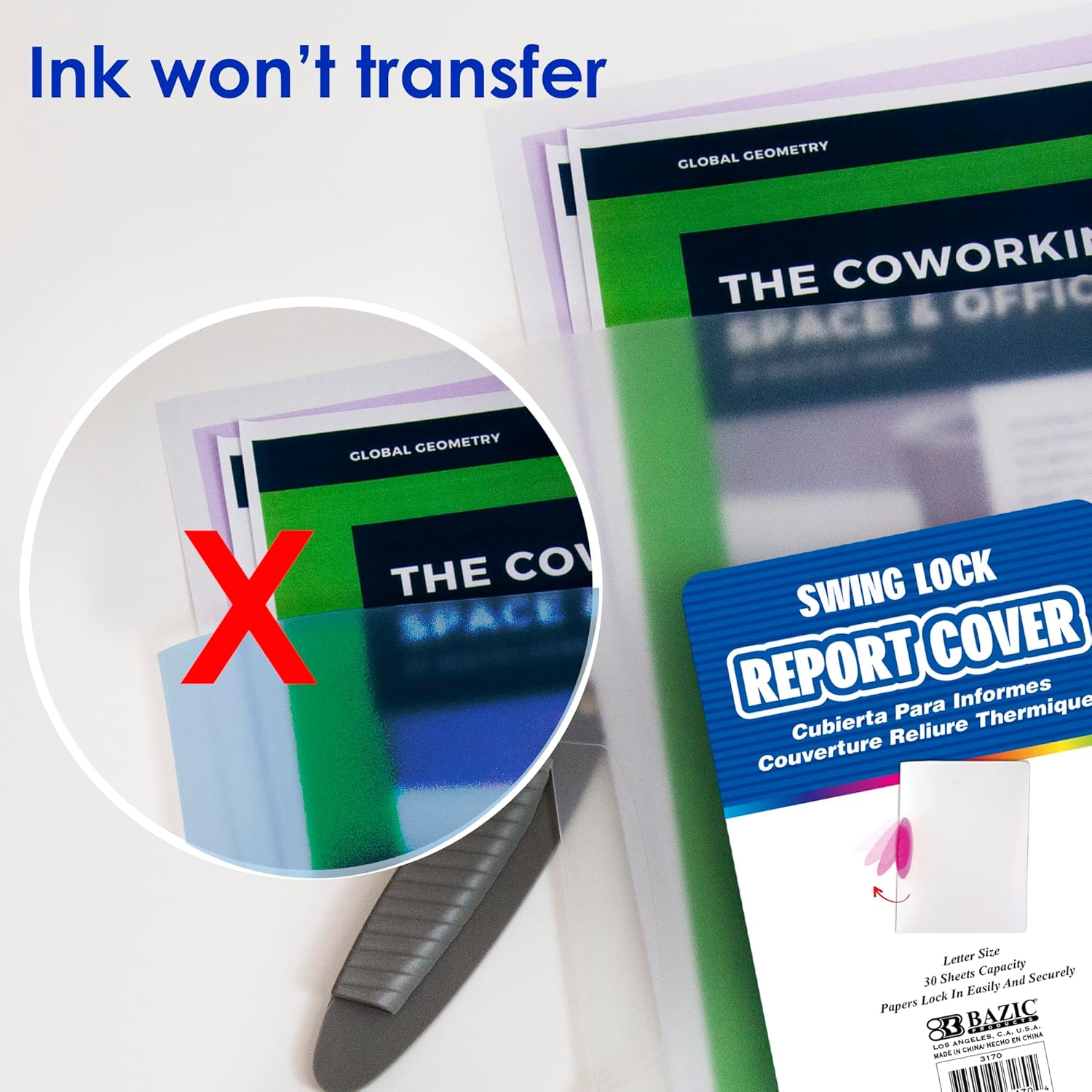 BAZIC Products File Folder Report Cover w/Swing Lock, Plastic Translucent Letter Size A4 Document Folders, Portable Files Document Organizer, 48-Pack