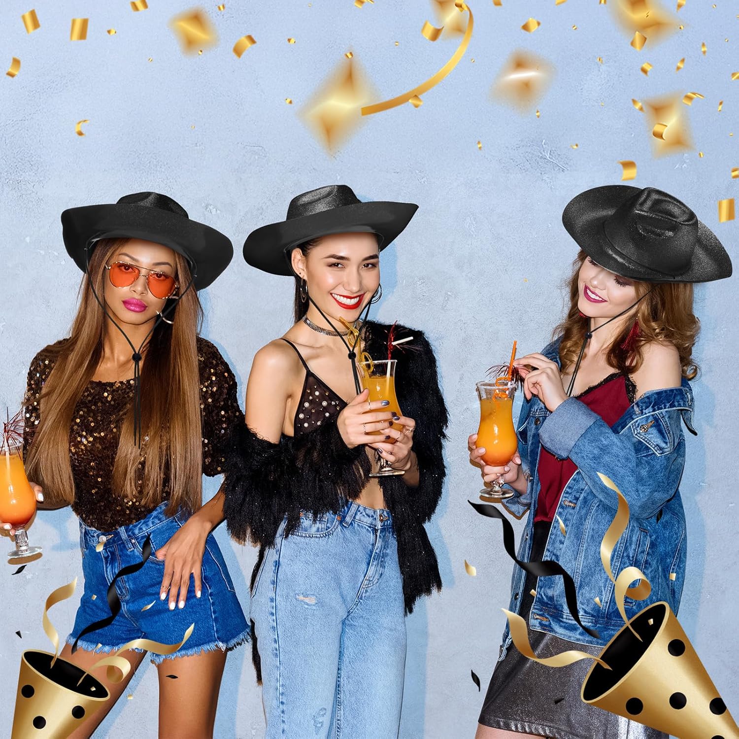 Shyyween 12Pcs Western Cowgirl Hats Bulk 2026 Sparkly Cowboy Hats Plastic Neon Glitter Cowboy Party Hat for Adults Men Women