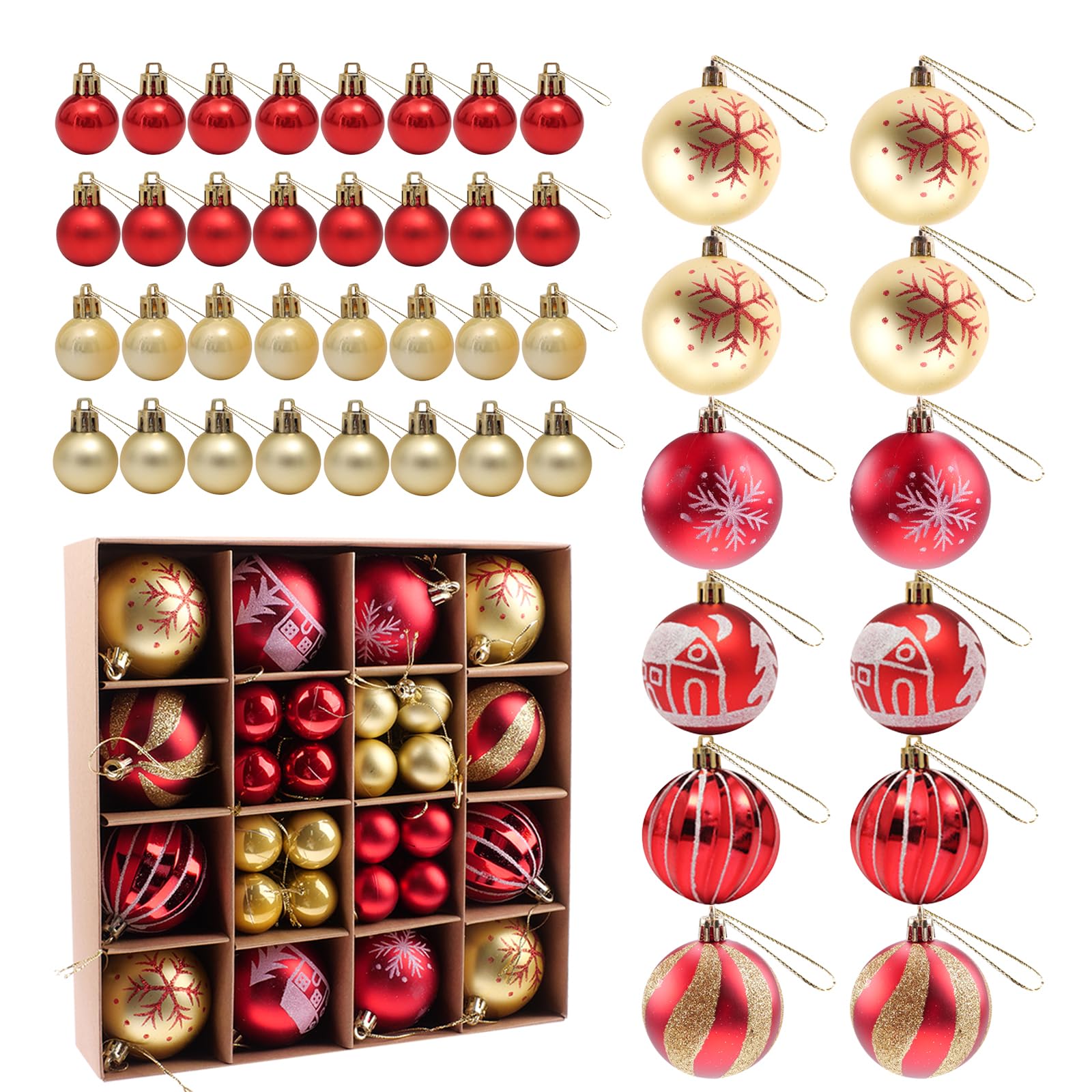 Zfseyuh 44 Piezas Rojo Oro Adornos de Bolas de Navidad,Adornos para Árbol de Navidad,Bolas de Navidad para Árbol de Navidad,Fiesta,Hogar,Boda
