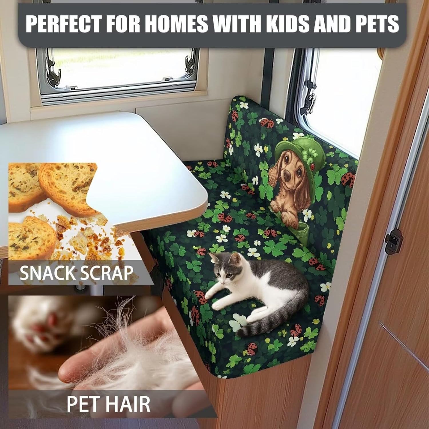 Rv Dinette Cushion Covers Set of 2 St. Patrick's Day Dog Replacement Couch Cushion Slipcovers Breathable Rv Couch Covers for Travel Trailer Couch Loveseat