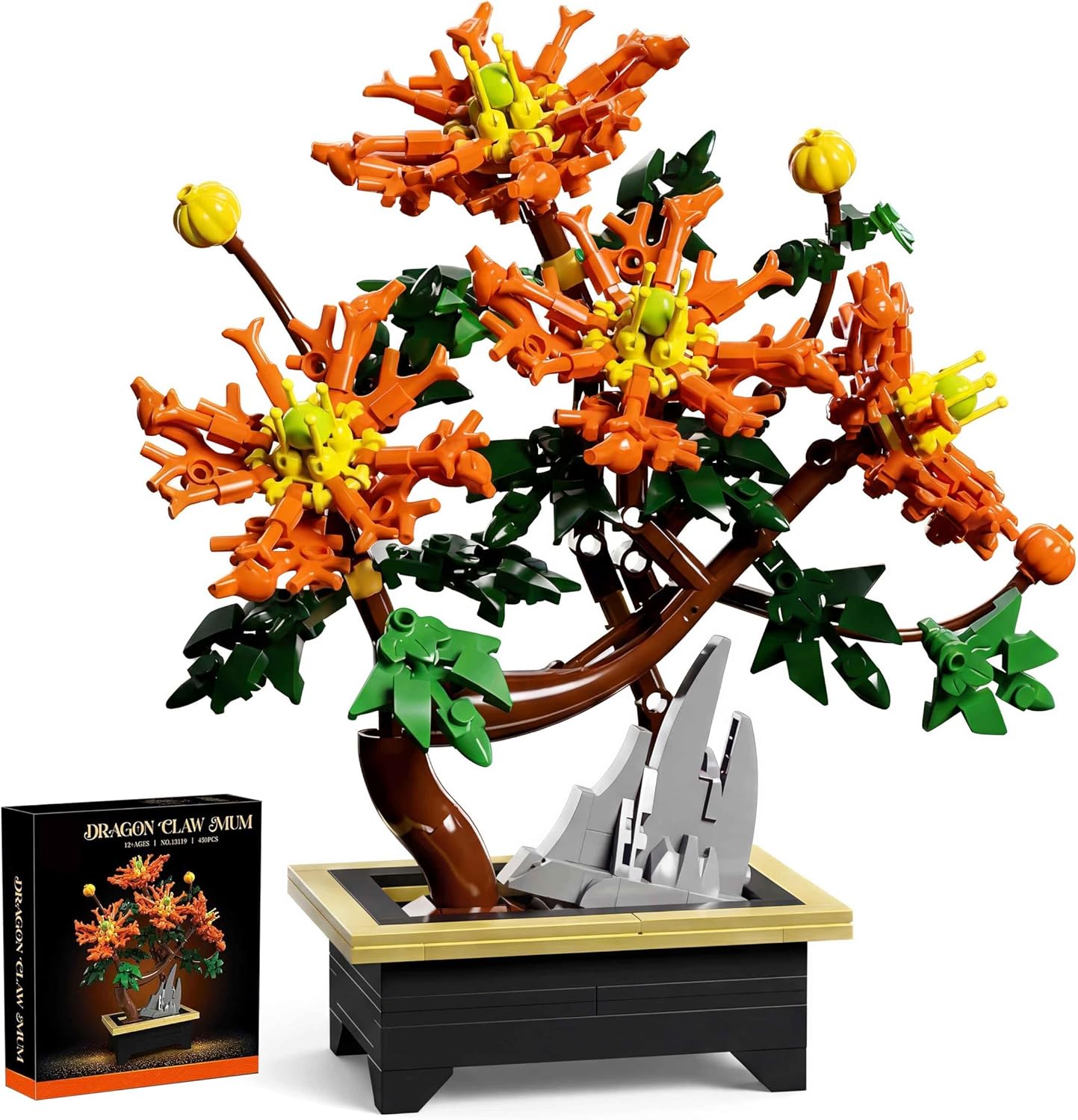 Chrysanthemum Flower Building Sets for Adults, Botanical Collection Bonsai Tree Building Blocks for Home Decor, Artificial Flowers Bouquet Kit, Unique Gifts for Women & Plant Lovers