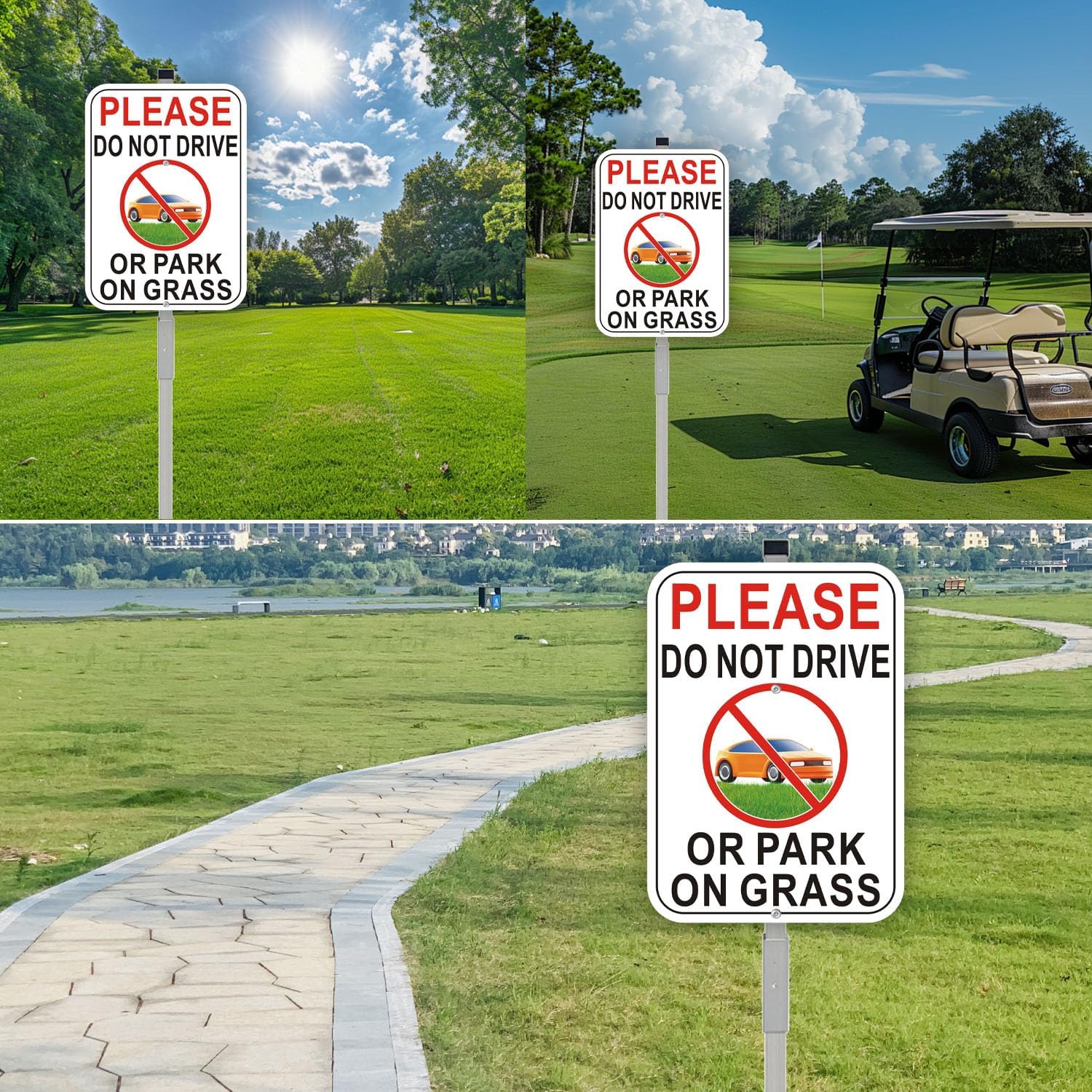 2-Pack Do not Drive or Park on Grass Sign, 10”x14” with 36" Metal Stakes, Rust-free Aluminum Yard Sign Easy Install for Outdoor Use