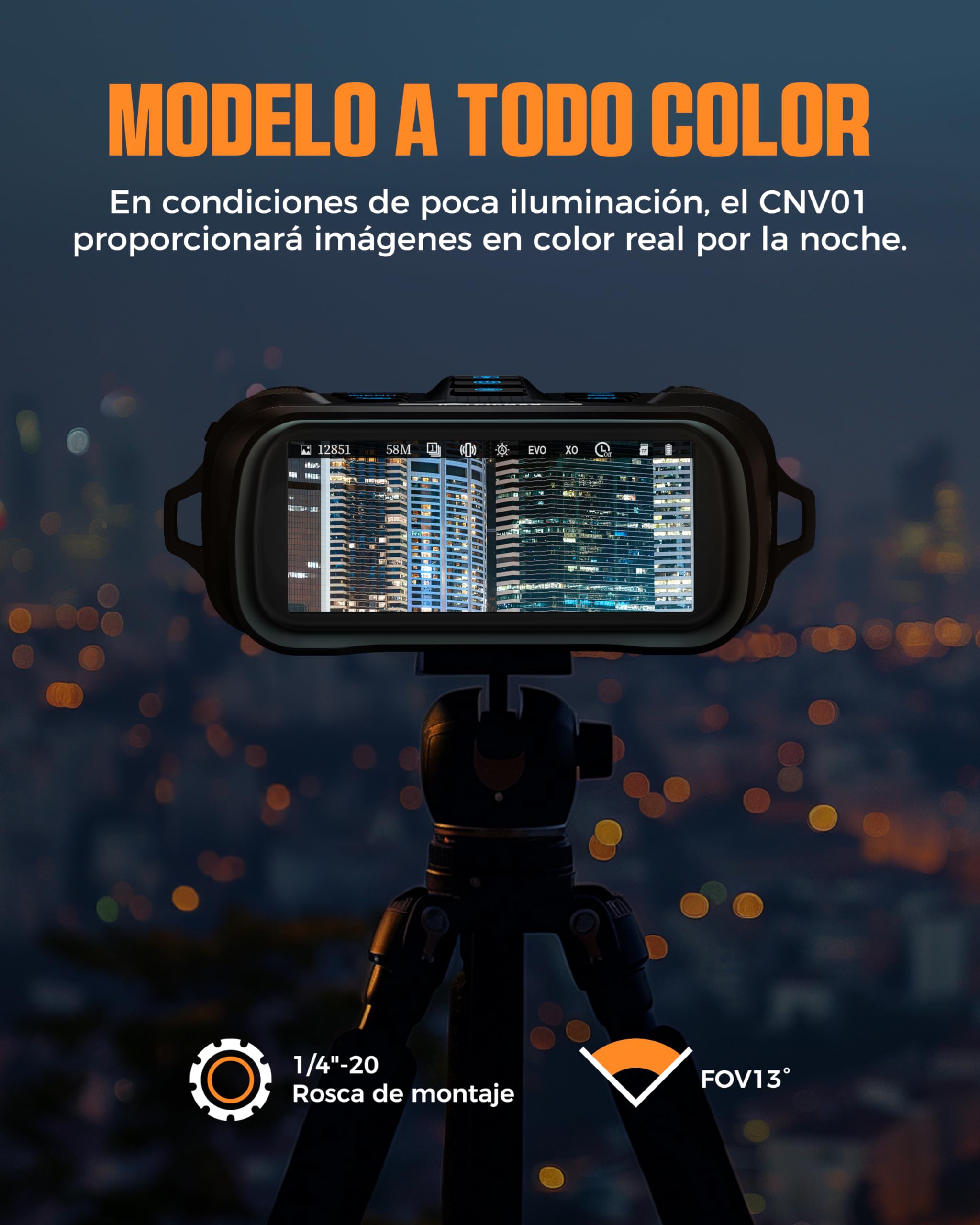 Gafas de visión Nocturna CNVPRO 4K con Alcance de 1000 m, Apertura f/0.8, Pantalla de 4", Control WiFi, Visor Nocturno IP54 con Linterna, Botones retroiluminados y Memoria de 64 GB para Exteriores