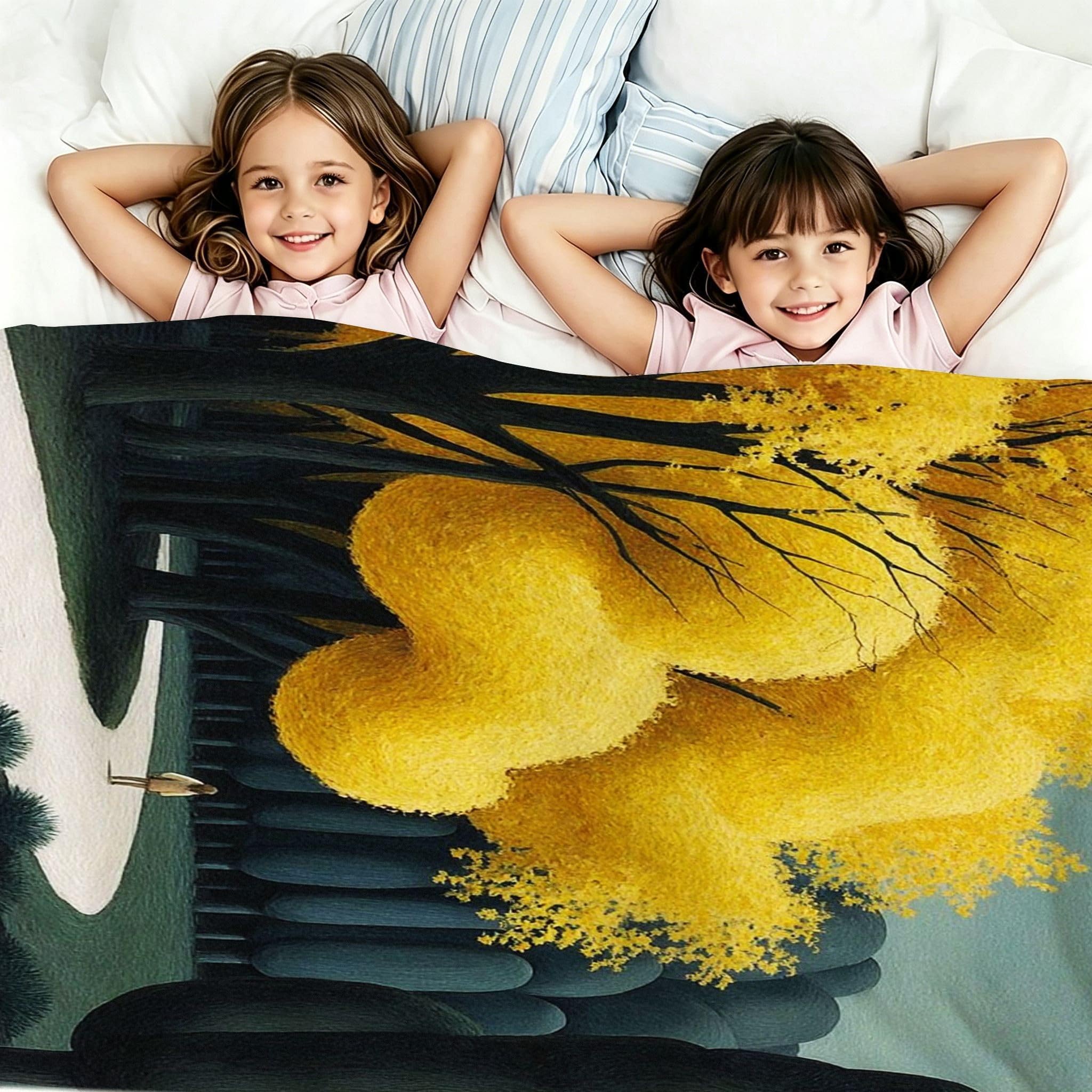 Coperta Pile Matrimoniale 240x260 cm Parco Giallo, Coperta XXL Super Morbida Multiuso Come Copriletto o Plaid da Salotto, Calda e Leggera, Protezione dal Freddo, AW4158