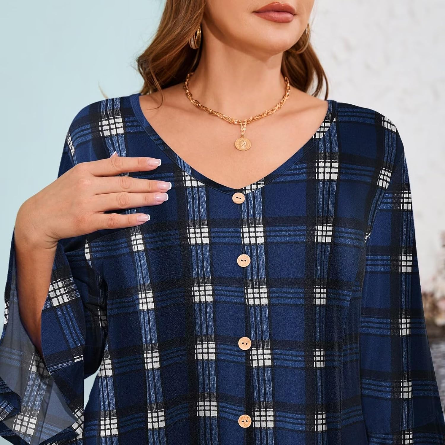 LARACE 3/4 Length Sleeve Plus Size Tops for Women, Women's Tunic Top to Wear with Leggings, V-Neck T-Shirts Fall Clothes - Image 4