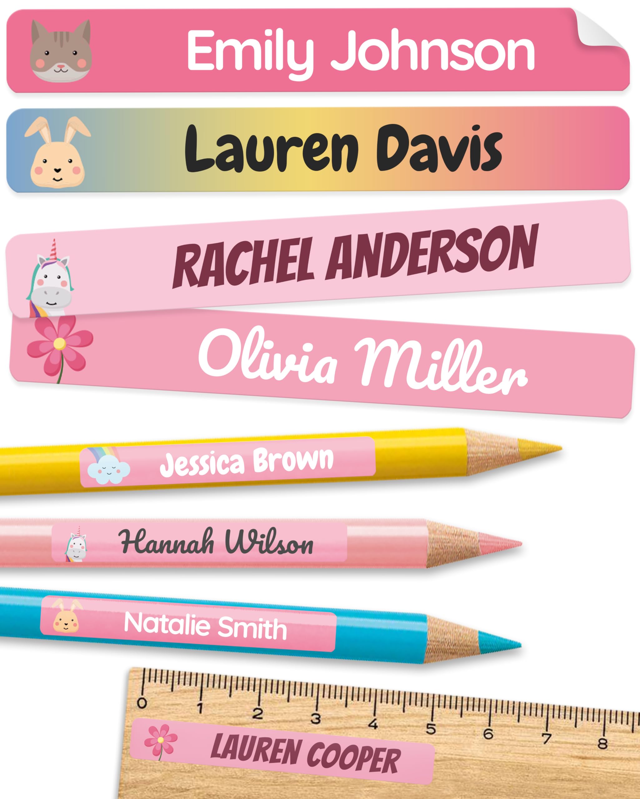 Personalized Kids Name Labels for Pencils Pink [75pcs] - Waterproof Name Stickers for School & Daycare - Pencil Custom Name Stickers - Children Name