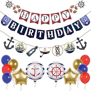 Pirese Nautical Birthday Banner, Nautical Birthday Decorations, Boat Party Decorations, Ocean Birthday Decorations | Cruise Birthday Decorations | Sailor Party Decorations | Cruise Party Decorations