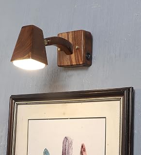 Fully Handmade Sheesham Wooden Wall Spotlight/Focus/Mirror/Picture Light for Bedroom/Living Room/Hall/Dining Room | 9W Warm White in-Built LED | On-Off Switch | Adjustable Head