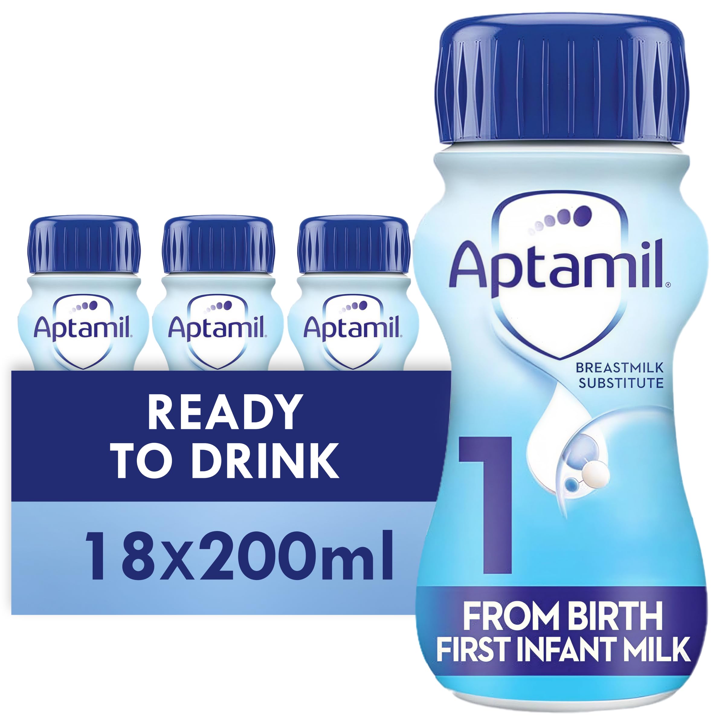 Aptamil 1 First Infant Baby Milk Ready to Use Liquid Formula, from Birth, 1.2L (18*200 ml)