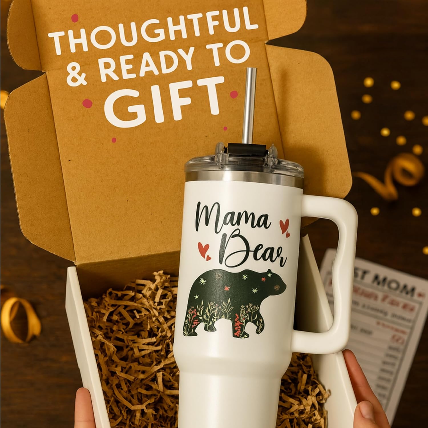 Valentine Gifts For Mom - Mama Bear Tumbler With Handle 40oz - Mama Tumbler, Mommy Gifts from Daughter, Momma Gift, Mommy Coffee Mug, Mom Cup, Momma Bear Birthday Present, Mothers Day Gift Tumblers - Image 6