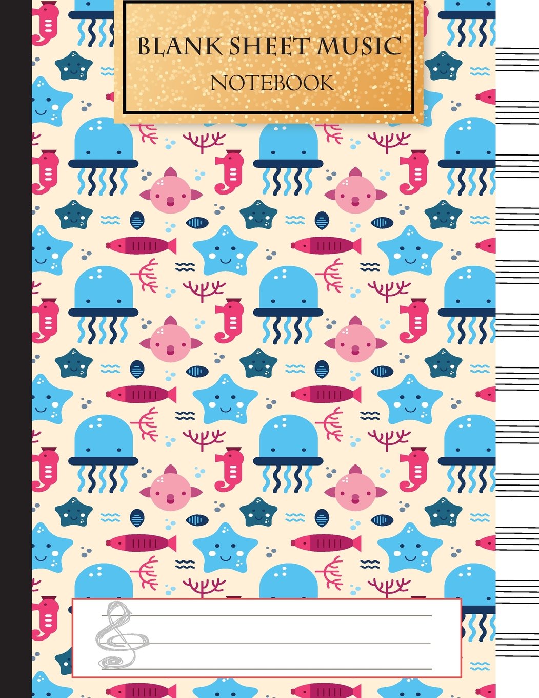 Blank Music Sheet Notebook: Music Manuscript Paper, Staff Paper, Music Notebook 12 Staves, 8.5 x 11, A4, 100 pages, Cute Marine Journal: Volume 9 (Music Composition Books)
