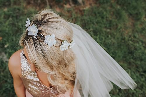 Miniatura 2 de Flower Crown Veil - Bachelorette Veil - Braided - Off White