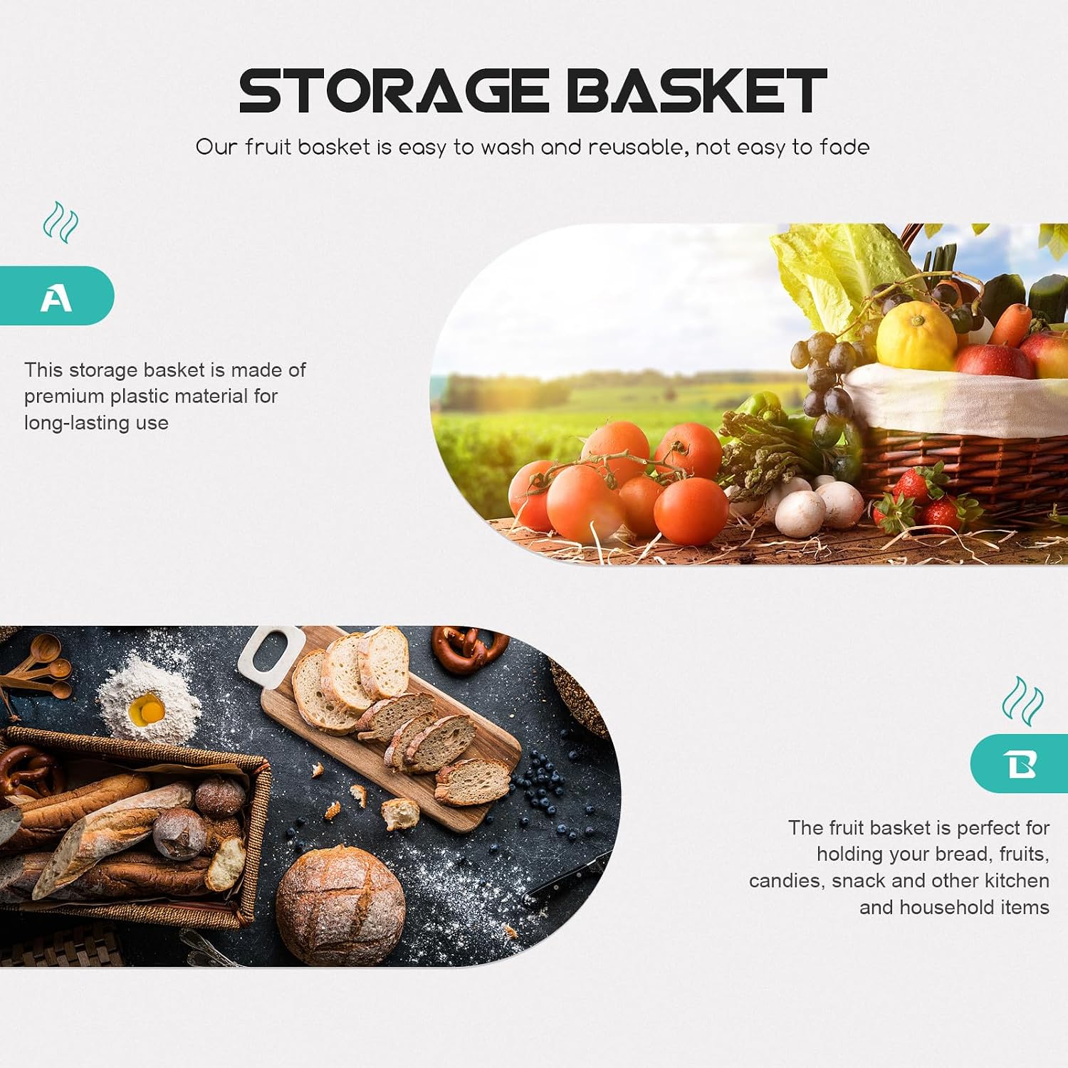 BETOOKY Light Brown Large Woven Rattan Fruit Basket, Handcrafted Home Storage and Display Basket, Multipurpose Bread and Snack Organizer for Kitchen and Dining Table