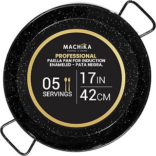 Machika Enameled Steel Nonstick Paella Pan, 17 in, Induction Compatible, 5 Servings, Ideal for Restaurants, Catering, Events