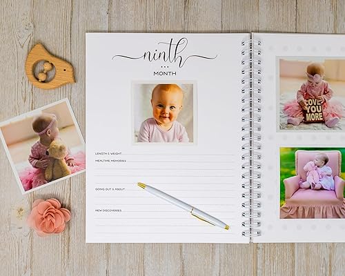 Miniatura 6 de Libro de recuerdos de corazón para bebé, álbum de tapa dura para primer año personalizado con el nombre del bebé, diario para niña (corazones