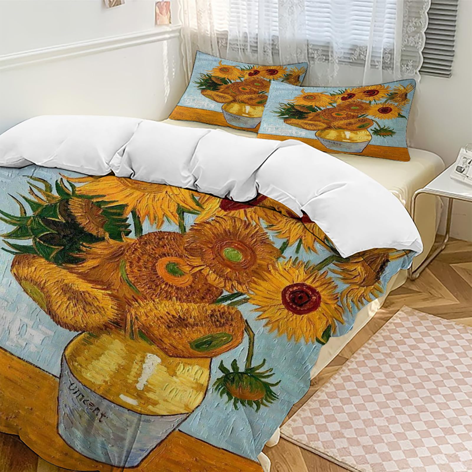 Housse de couette tournesol anti-ternissement, parure lit 3 pièces pour réveiller une chambre
