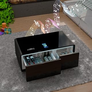 LIVTAB LT90 Smart Coffee Table with Built-in Fridge, 93L Cooling, 20W Bluetooth Speakers, 15W Wireless Charging - Black Living Room Essential