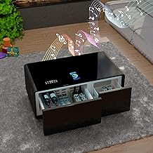 LIVTAB Smart Coffee Table, Living Room Table with Built in Fridge, 23" D x 41.5" W x 18.2" H, 15W Wireless Charging, USB Chargers and Speakers (LT90, Black)
