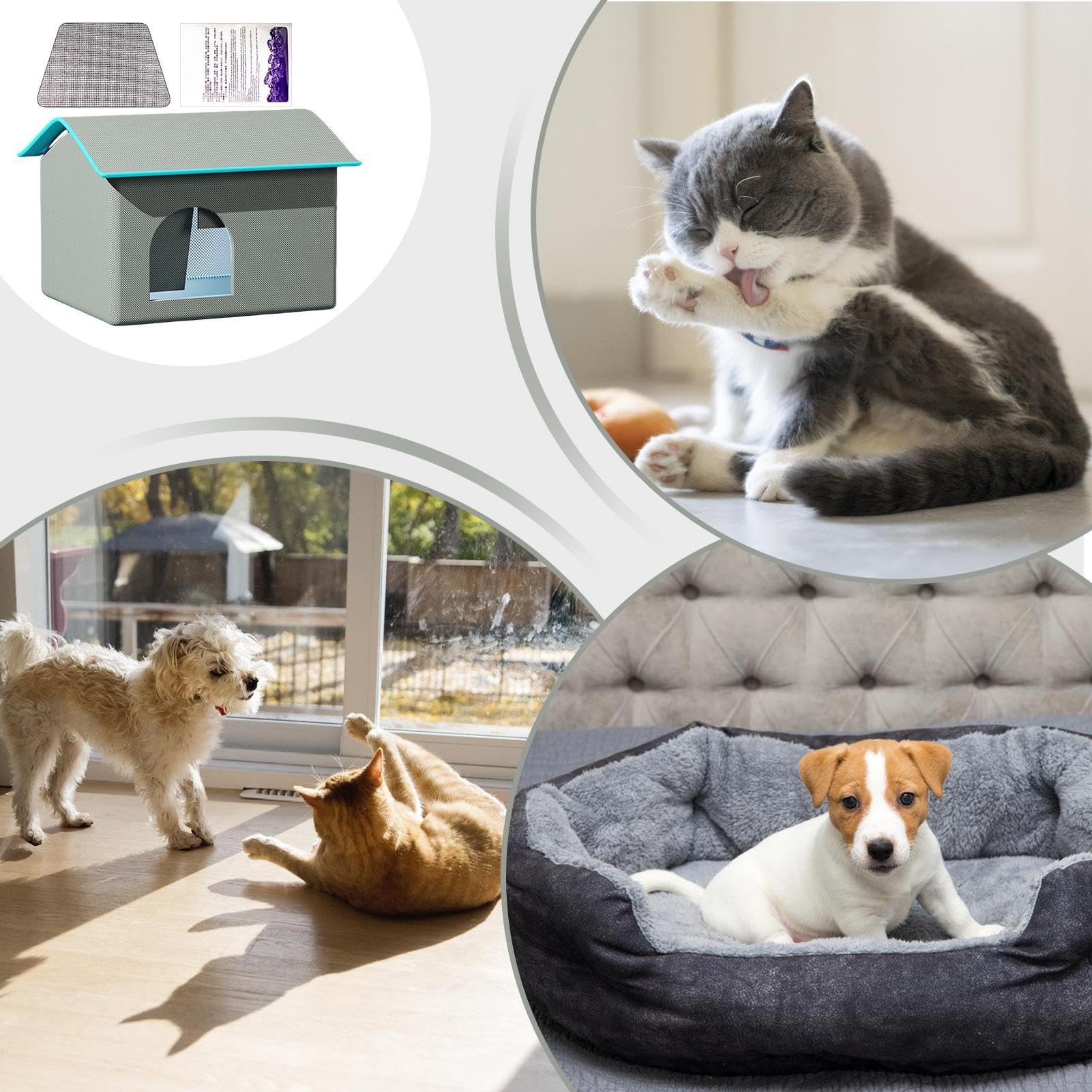 Casa Aire Acondicionado para Gatos, Resistente a Mordeduras, Resistente al | agua, Enfriamiento A Largo Plazo, Cueva para Mascotas con 9 Bloques de Hielo para Cachorros, Casa Refrescante para Gatos