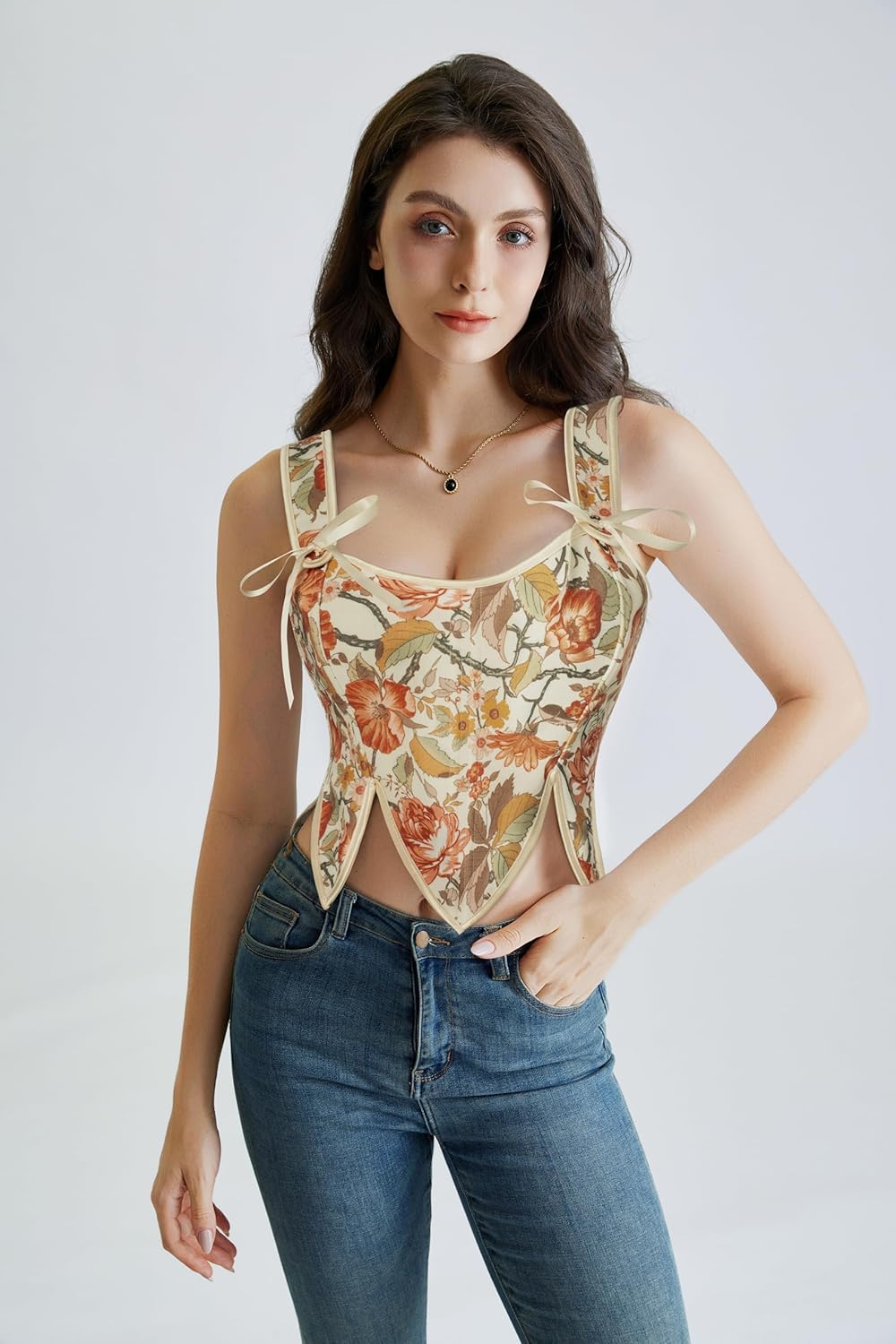 SCARLET DARKNESS Corset Tops for Women Renaissance Costume Floral Lace Up Boned Bustier with Zip - Image 5