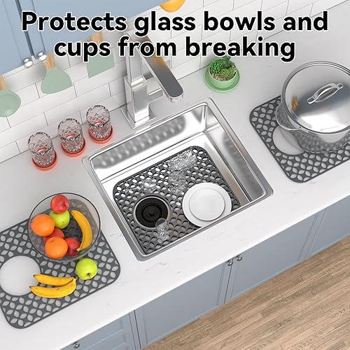 Miniatura 2 de TOOVEM - 2 alfombrillas protectoras de silicona antideslizantes resistentes al calor para la parte inferior del fregadero de porcelana de acero