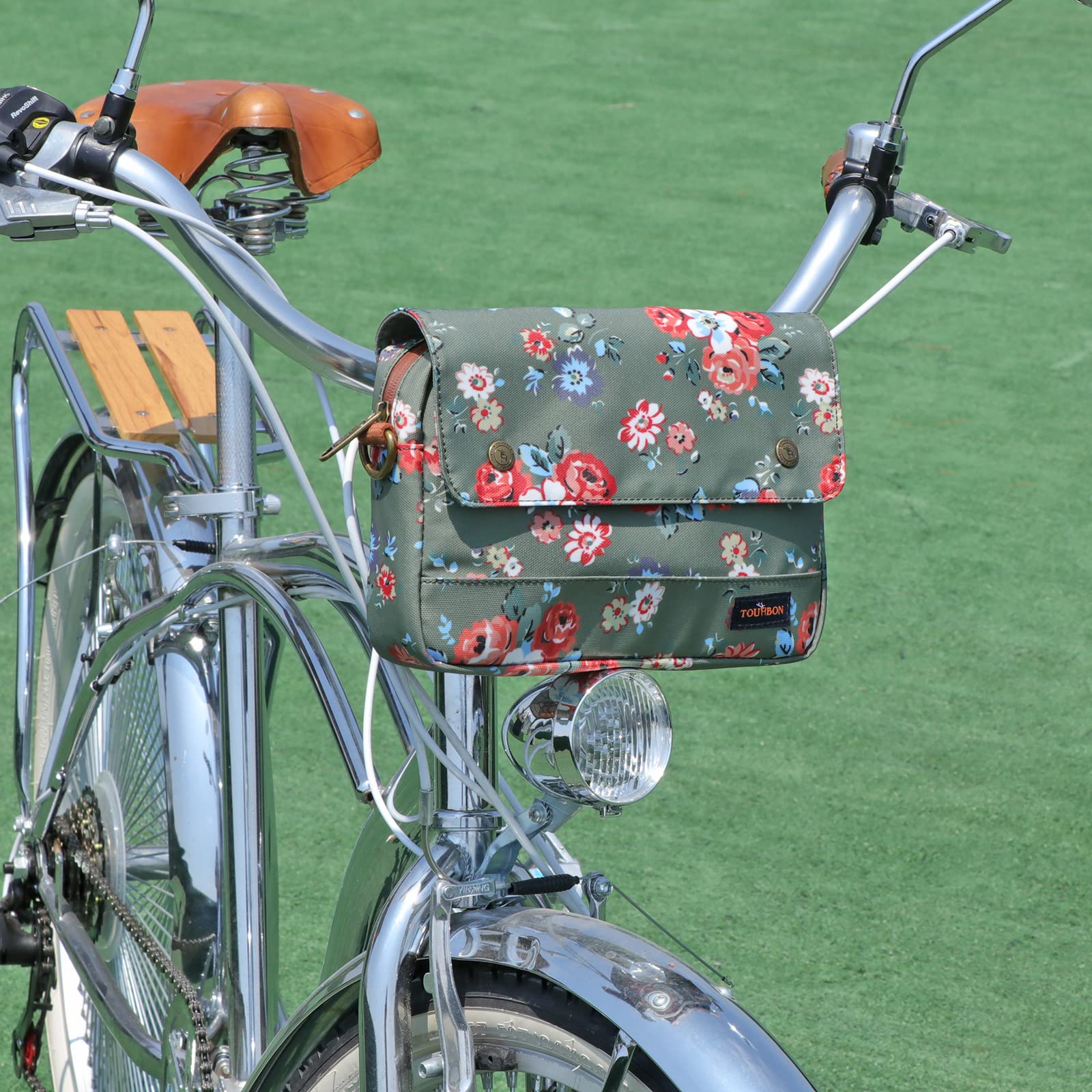 TOURBON - Bolsa de Lona Impermeable para Manillar de Bicicleta, diseño de Flores