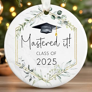Graduation Ornaments 2025 - Graduation Gifts - Graduate Ornaments for Christmas Tree - Highschool, Masters Degree, Class of 2025 Gifts for Her, Him, Son, Daughter, Women - Ceramic Ornament