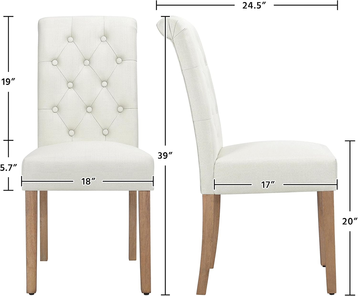 Yaheetech Dining Chairs Set of 4 Fabric Upholstered Dining Room Chairs with Button Tufted High Back and Solid Wood Legs for Kitchen/Living Room/Restaurant, Modern Style, Beige