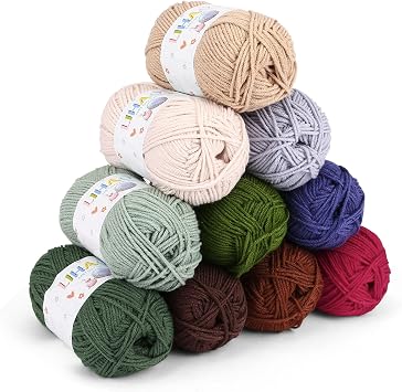 10pcs Yarns for Crocheting, 10 Colors Starter Acrylic Crochet Yarn Bundle 4 Ply for Adult Child Knitting Crochet Crafts 10 x 50g