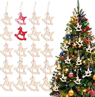 Garneck 20Pcs Christmas Rocking Horse Hanging Ornament Wooden Animal Xmas Tree Pendant Unfinished Wood Horse Cutouts for Christmas DIY Home Decor and Party Decorations
