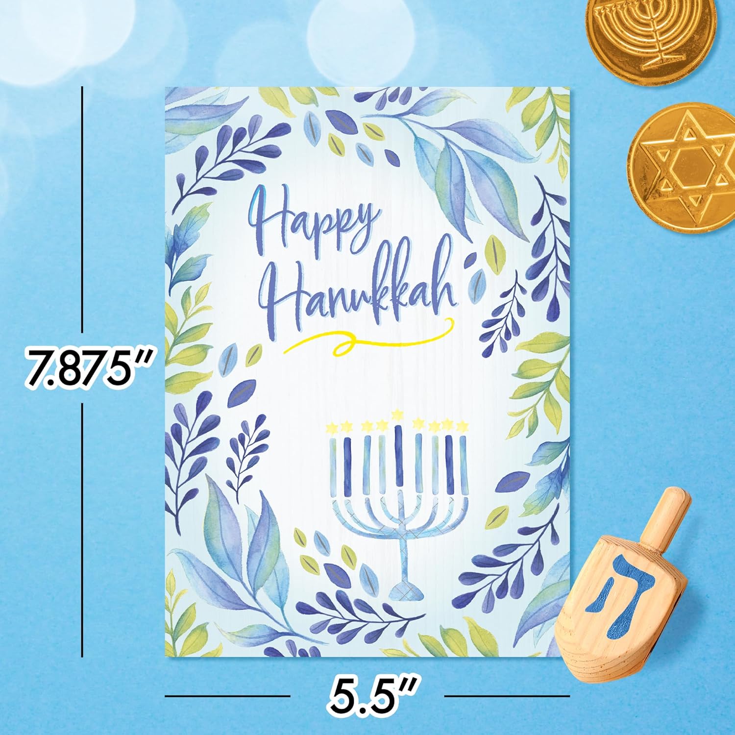 Designer Greetings, To Life! Boxed Hanukkah Cards, “Happy Hanukkah” Blue Menorah Design (Box of 15 Cards and Foil-Lined Envelopes)