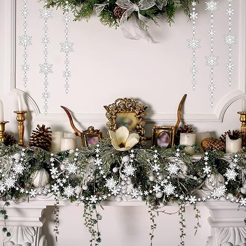 Miniatura 2 de Gerrii Guirnalda de árbol de copo de nieve de Navidad de 19.6 pies, 2 piezas de guirnalda colgante de copo de nieve transparente de acrílico