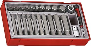 Teng Tools 23 Piece 1/2 Inch Drive Regular/Long Hex Bit Socket Set Tool Tray - TTHEX23, Silver, 1 - pack
