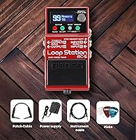 Vista 3 de Boss Paquete de estación de bucle RC-5 con fuente de alimentación Gearlux, cable de instrumento, cable de conexión y púas