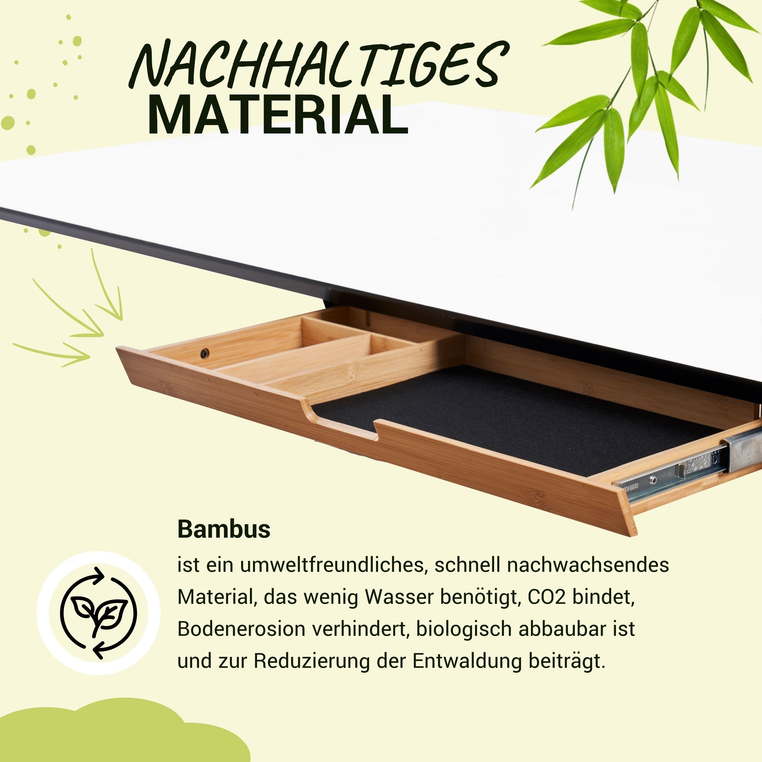 bümö Schreibtisch Organizer Schublade aus Bambus - große Unterbau Ablage für Stifte, Smartphones & Co. - einfach unter dem Tisch montierbar, Premium Schreibtisch Zubehör