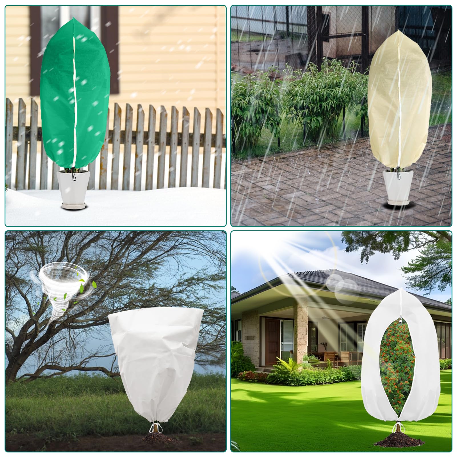 Protezione invernale per piante, protezione invernale per piante in vaso, protezione antigelo, traspirante, riutilizzabile, con cordino per piante da balcone, bianco, 250 x 360 cm